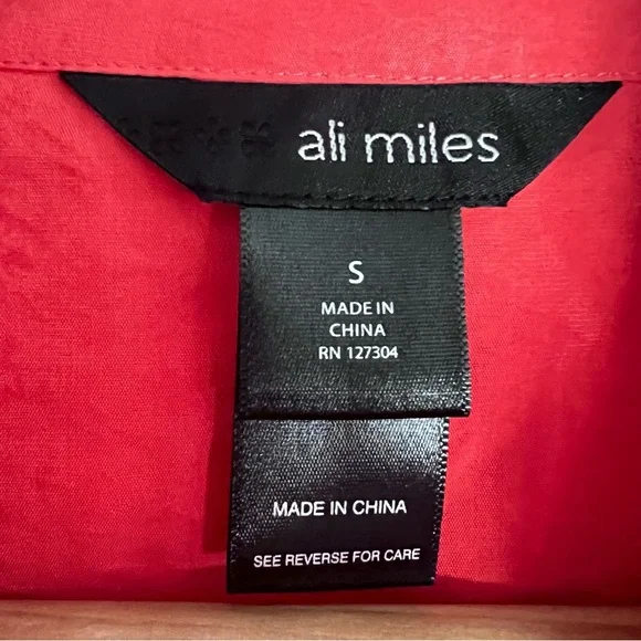 Ali Miles Crinkled Button Front Blouse Bright Coral Pink Collared Women’s Small‎ - Picture 4 of 10